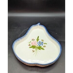 Vintage Quimper 11" Ceramic Pear Shaped Floral Dish Handmade France Flower